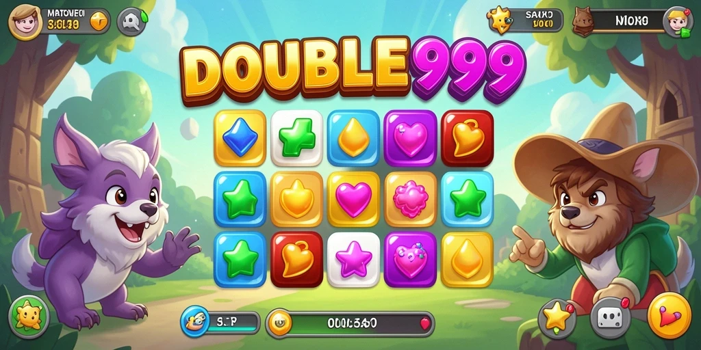 Tampilan gameplay DOUBLE999 dengan kombinasi warna yang menawan.