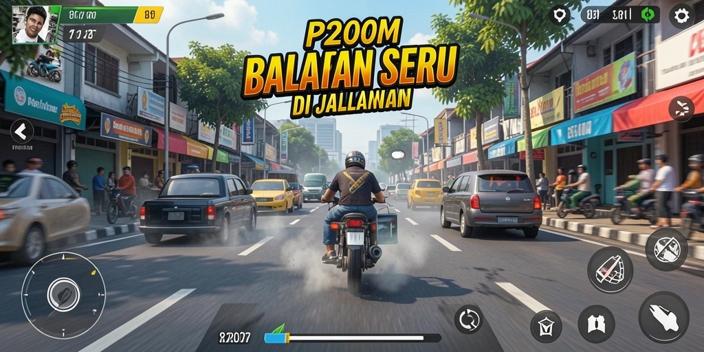 Tampilan gameplay seru dari P200M saat balapan di jalanan.