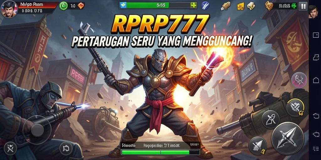 Screenshot gameplay RPRP777 menampilkan pertarungan karakter dengan aksi mendebarkan.
