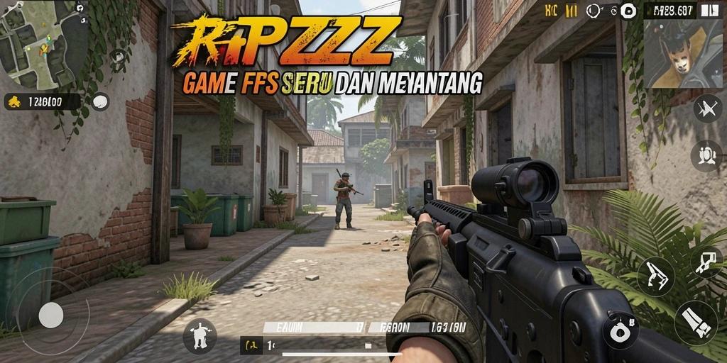 Screenshot menunjukkan aksi menembak seru dalam permainan RPZZZ.