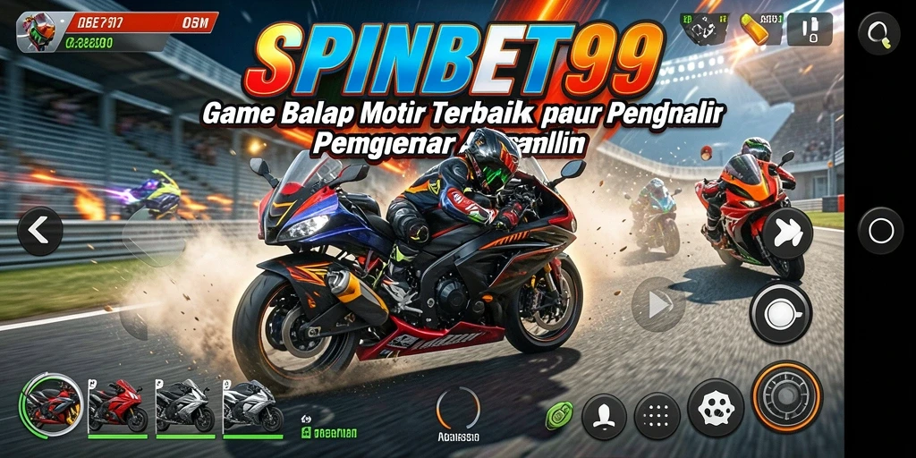 Screenshot SPINBET99 menampilkan aksi balap motor yang seru dan mendebarkan.